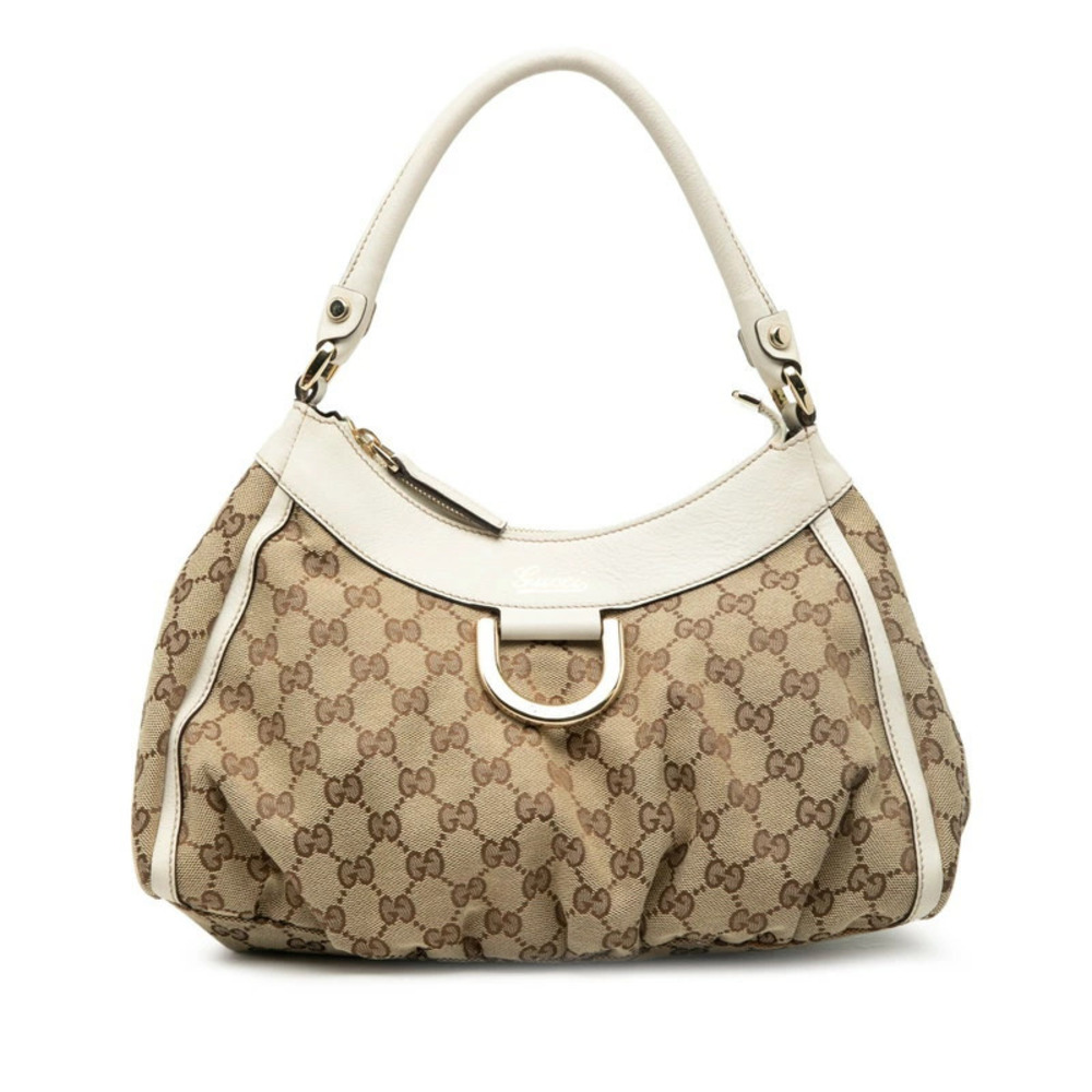 Gucci GG Canvas Abbey Handbag Beige White Leather